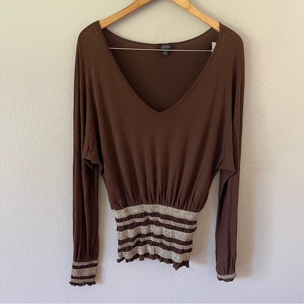Shine New York Y2K Brown V-Neck Top Size M